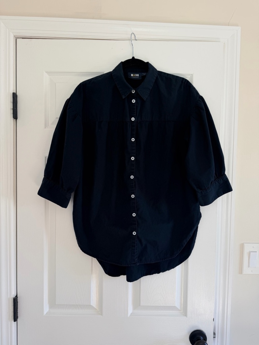Anthropologie Black Poof Sleeve Button-Up Blouse